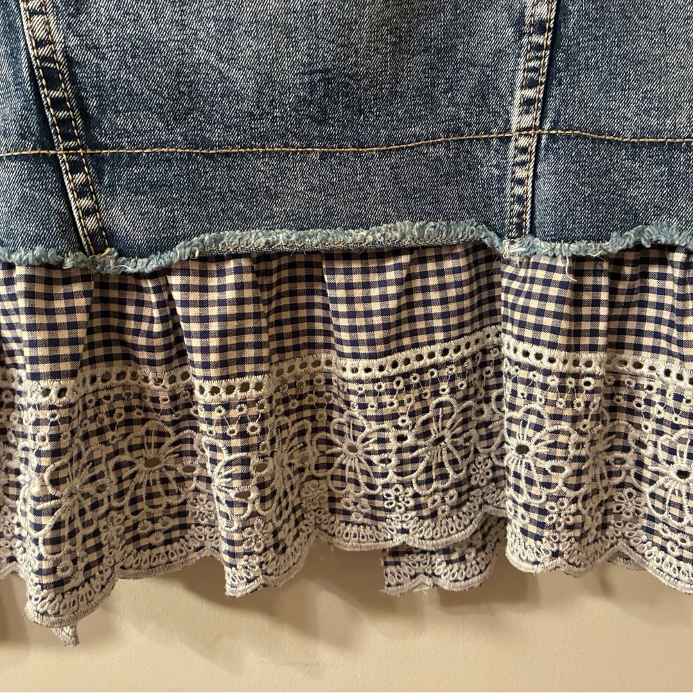Anthropologie Pilcro & the Letterpress Denim Jacket Gingham Embroidered Lace S - Picture 4 of 12